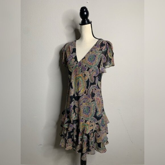 Lauren Ralph Lauren Paisley Crinkle Georgette Drop-Waist Mini Dress - Picture 5 of 13